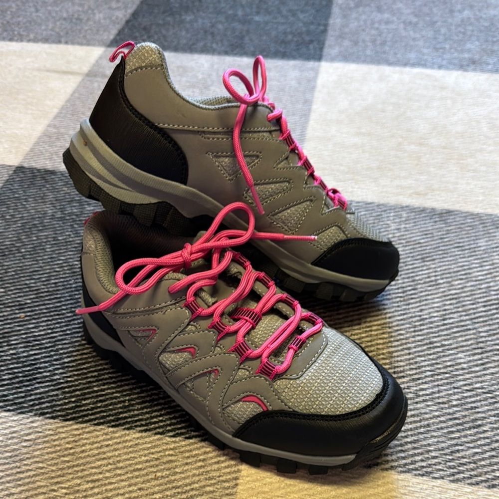 Gray and Pink Kids Hiking Shoes